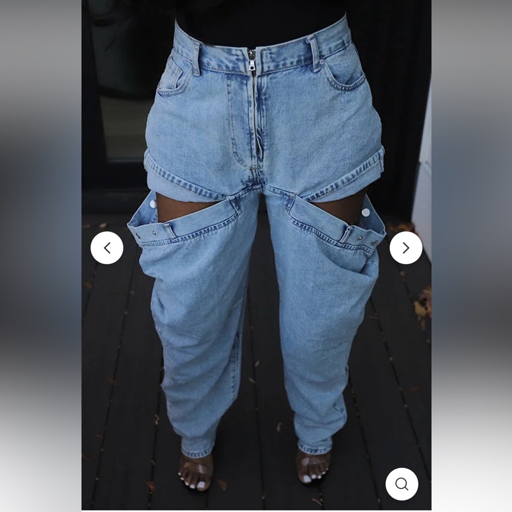 Solid Color Hippy Cutout Design Washedjeans - image 2